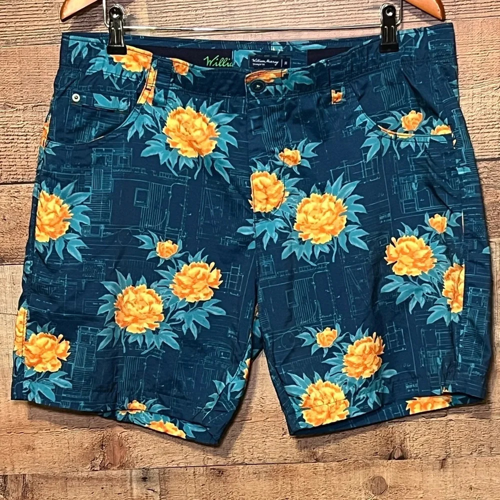 William Murray Lucie Caboosie Men’s Golf Shorts size 36 Teal Tropical Print - Picture 1 of 6